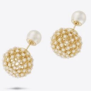 Dior Pearl Earrings gold pearls cannage framework tribal Tribales round studs